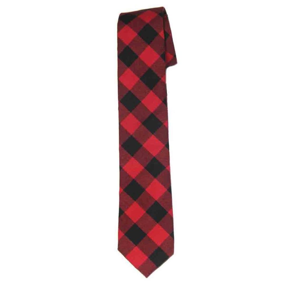 J Crew Tie Cotton Red Black Check Men's Narrow